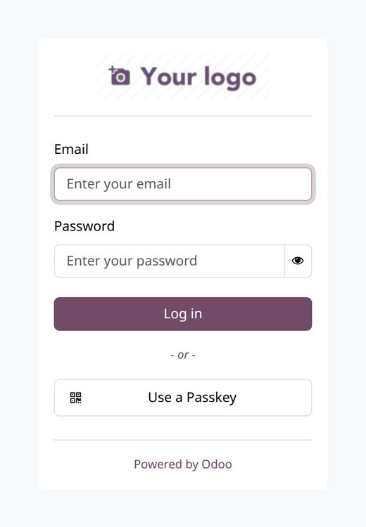 The Odoo sign-in page of a new instance