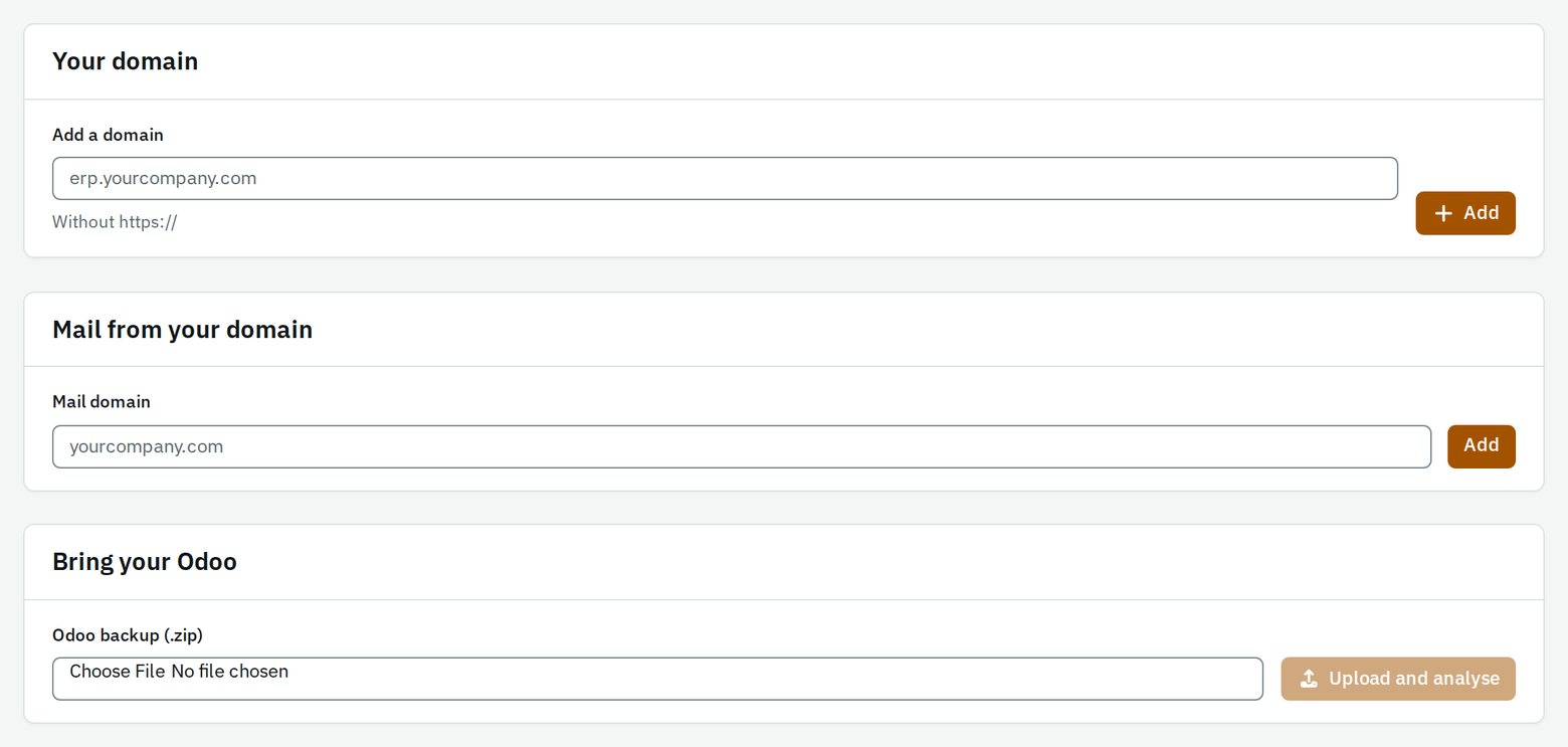 Adding a domain, mail from that domain and an Odoo backup in the client portal