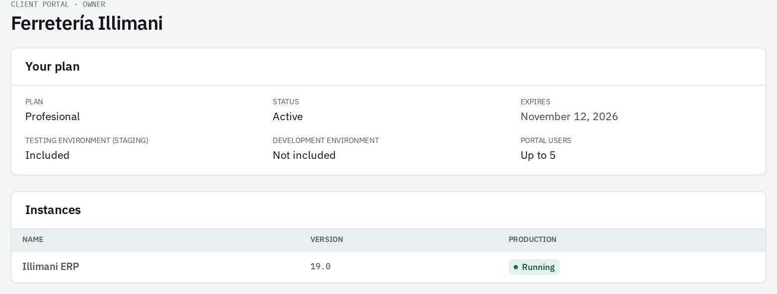 The client portal's home with the plan and its instances