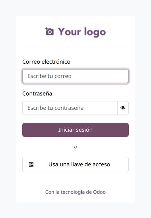 La página de inicio de sesión de Odoo de una instancia nueva