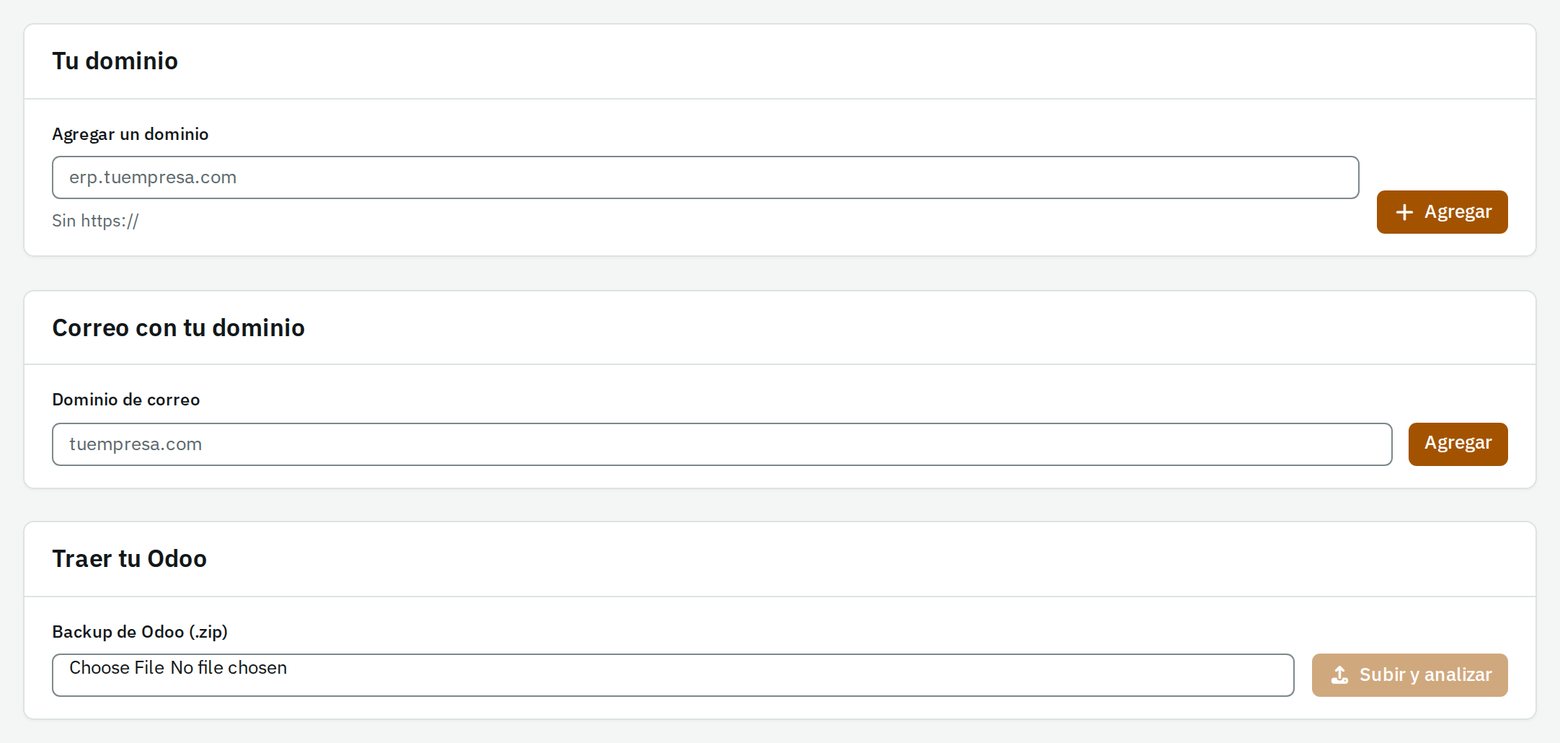 Agregar un dominio, el correo desde ese dominio y un backup de Odoo en el portal del cliente